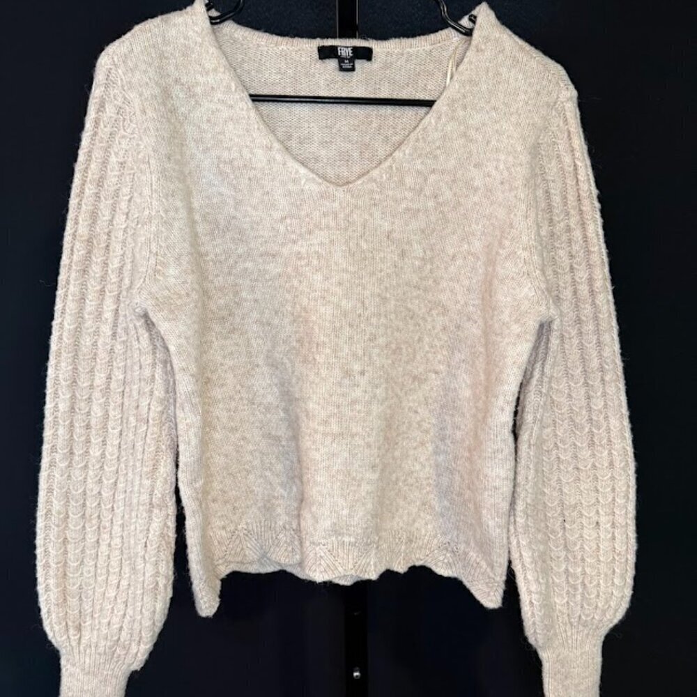Frye Cream Knit Wool Blend Balloon Sleeve Sweater